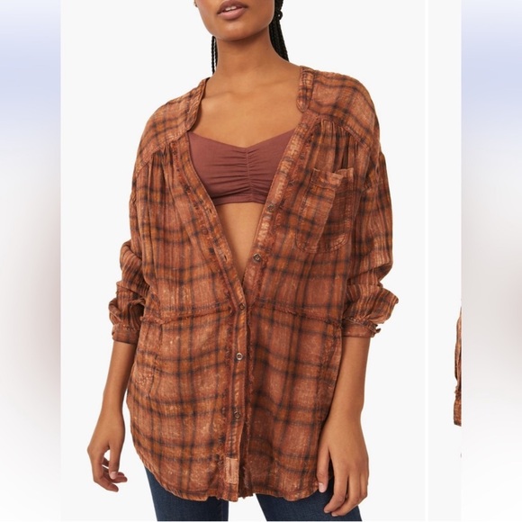 We The Free Tops - We The Free - One of the Boys Oversized Plaid Cotton Tunic Shirt